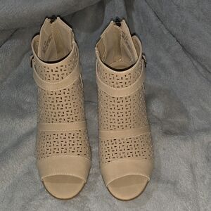 Easy Street Beige Cutout Heeled Boots